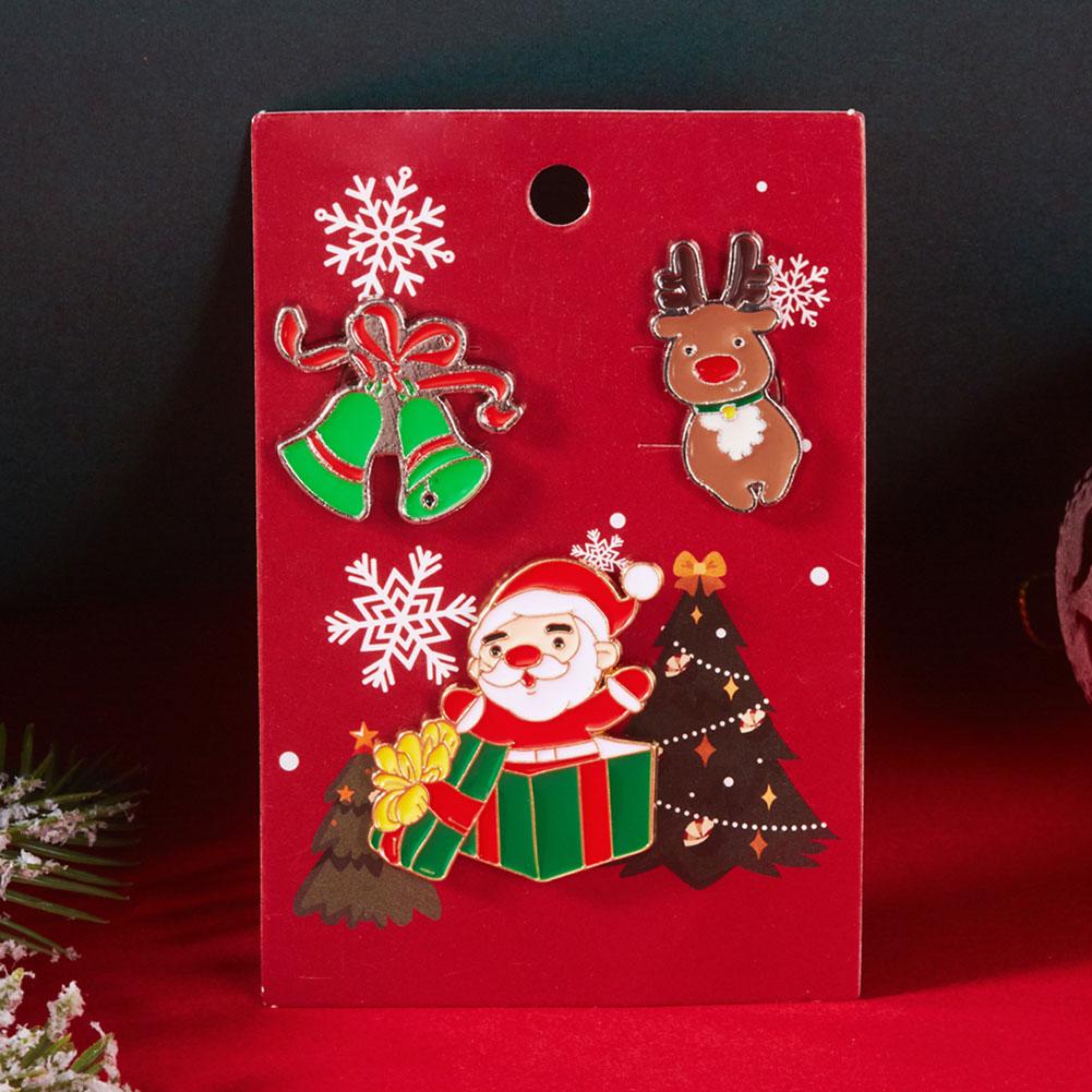 3pcs/set Halloween Christmas Snowman Brooch Santa Claus Bell Elk Oil-Dripping Corsages Enamel Pins Jewelry Accessories Gift