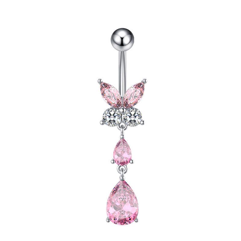Rosa Schmetterling Zirkonia Bauchnabelring - Stilvoller Europäischer und Amerikanischer Piercing Schmuck