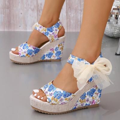 Plus Size 2026 Fashion Open Toe Women's Sandals Summer Printing Round Toe Platform Wedges Sandals for Daily Casual Dress Shoes