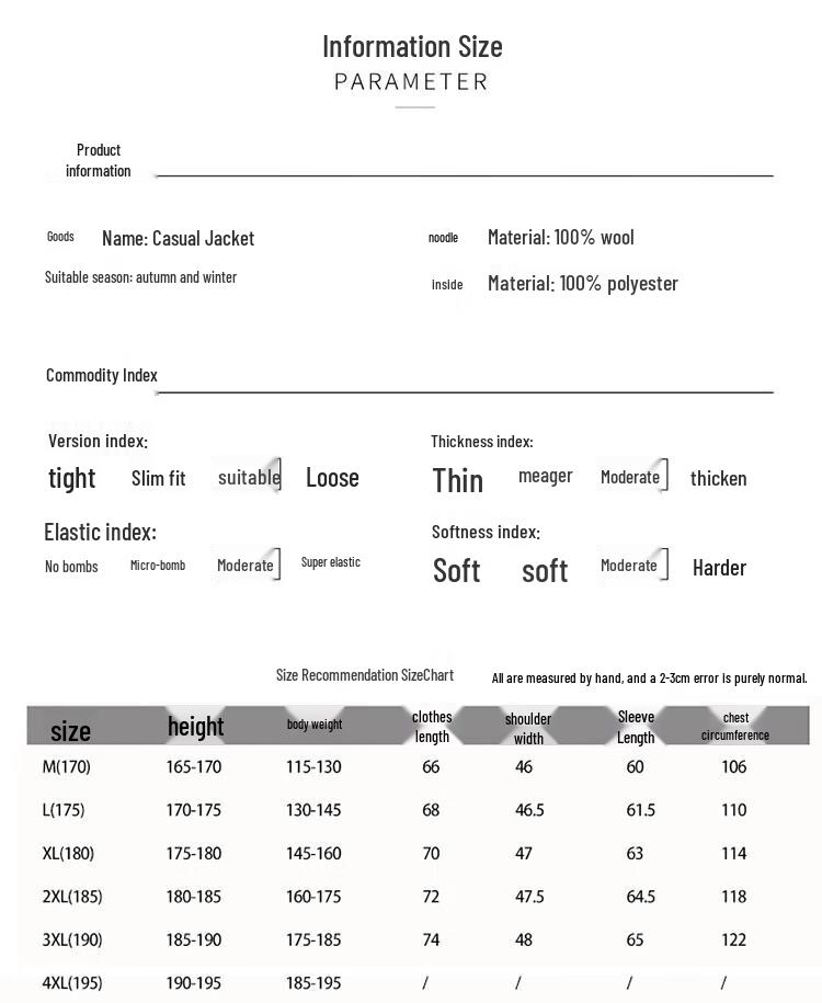 Hengyuanxiang Men's 100% Pure Wool Stand Collar Jacket