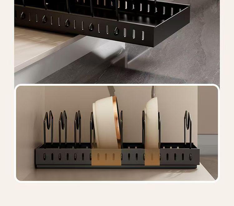 Pull-Out Kitchen Countertop Rack for Pots, Dishes, Plates, Pans, and Woks