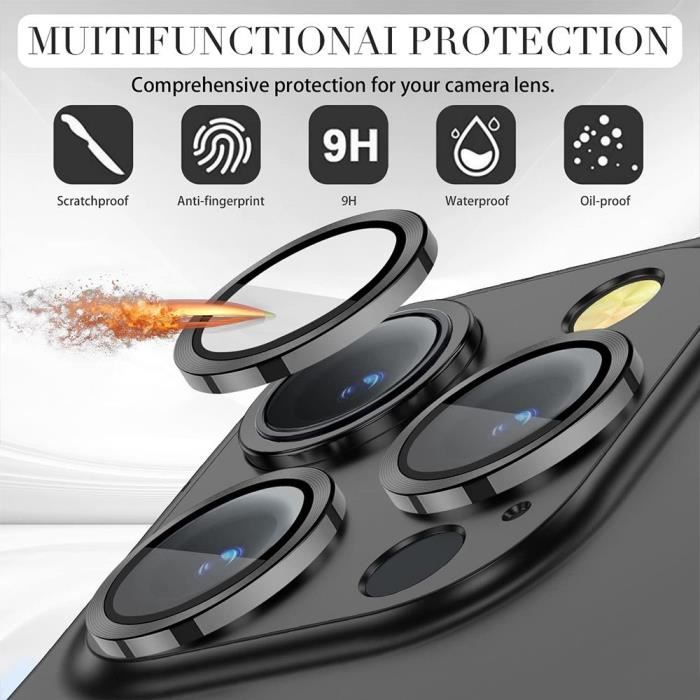 Protection de caméra - iPhone - 15 Pro/Pro Max - Verre Trempé - Anti-Rayures - Contour Noir