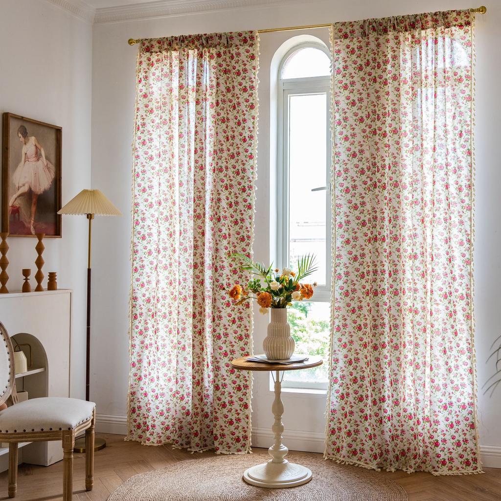 Finished Curtains Small Fresh Cotton And Linen Printing Multi-Bedroom Small Window Semi-Blackout Bay Window Decoration
