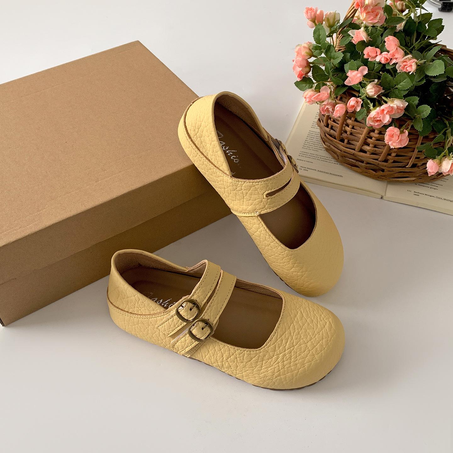 

Queen Fan Белые туфли с круглым носком, скрытой платформой, мелким вырезом и плоской подошвой, женские летние 2025, новые туфли Мэри Джейн на мягкой подошве 40 жёлтый