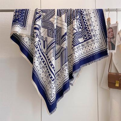 Polka Dot Cashew Scarf Geometric Line Splicing Shawl Women'S Imitation Cashmere Warm Square Scarf