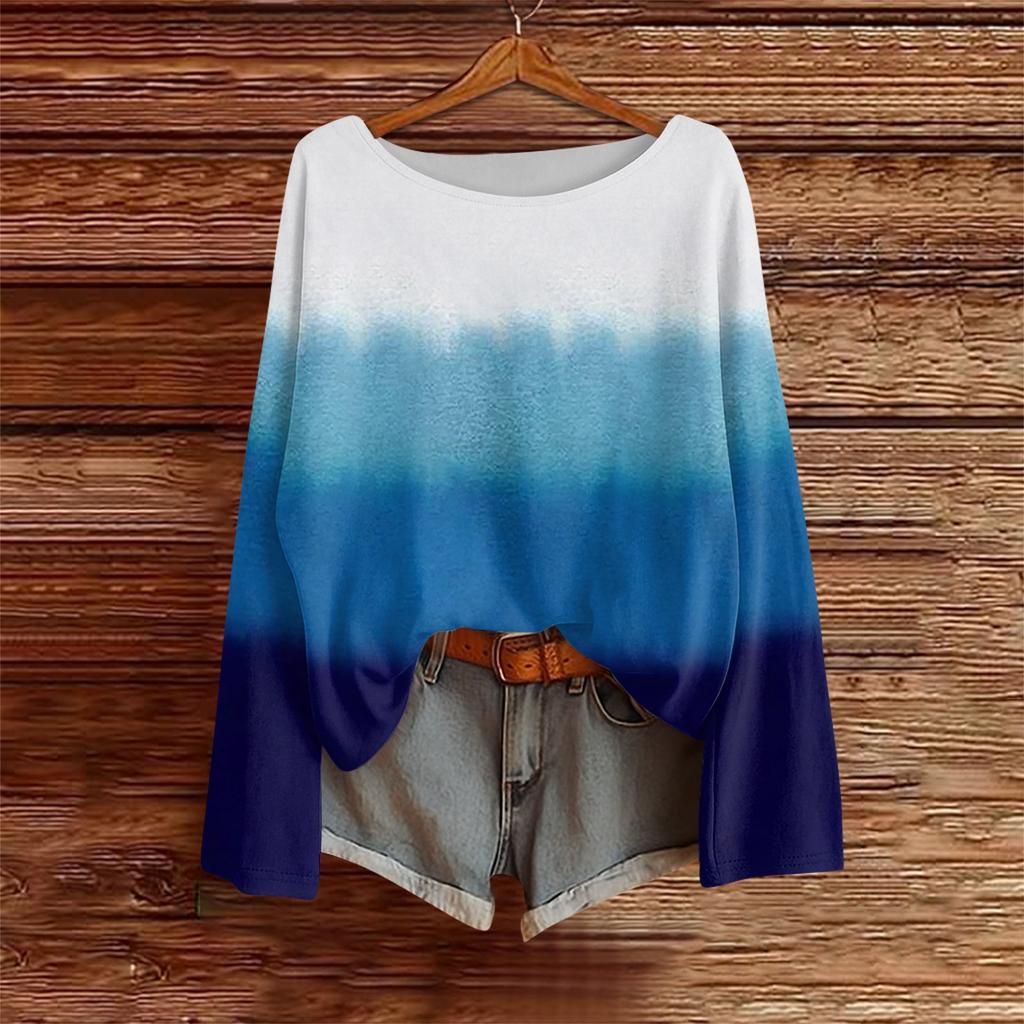 Long Sleeve Shirts For Women Printed Tees Blouses Casual Plus Size Basic Tops Pullover