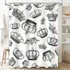 Luxurious Crown Print Shower Curtain Royal Decor For Bathroom White Black Vintage Design Size 180X230Cm (70 X 90) Easy Installat
