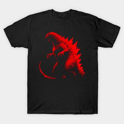 Men Black Print T-shirt Godzilla No-Cut Transfer Paper Print Cotton Tshirt