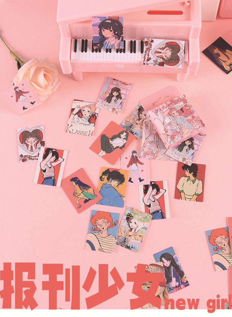 Stickers Cute Colorful Daily Newspaper Girl Theme for Journal Diary DIY Decoration Kawaii Cartoon Paper Vintage Stickers