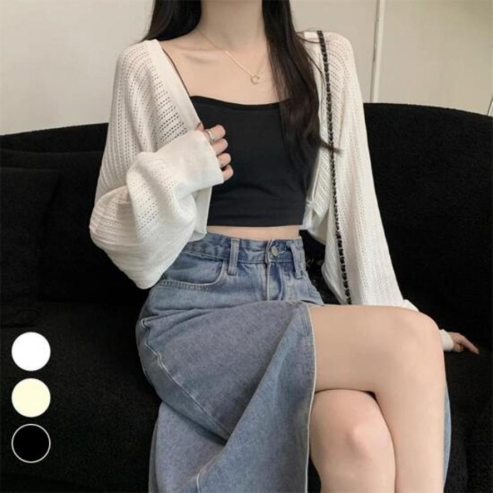 New Arrivals Open Run Mesh Bolero Spring Summer Long Sleeve Knit Open Beach Look
