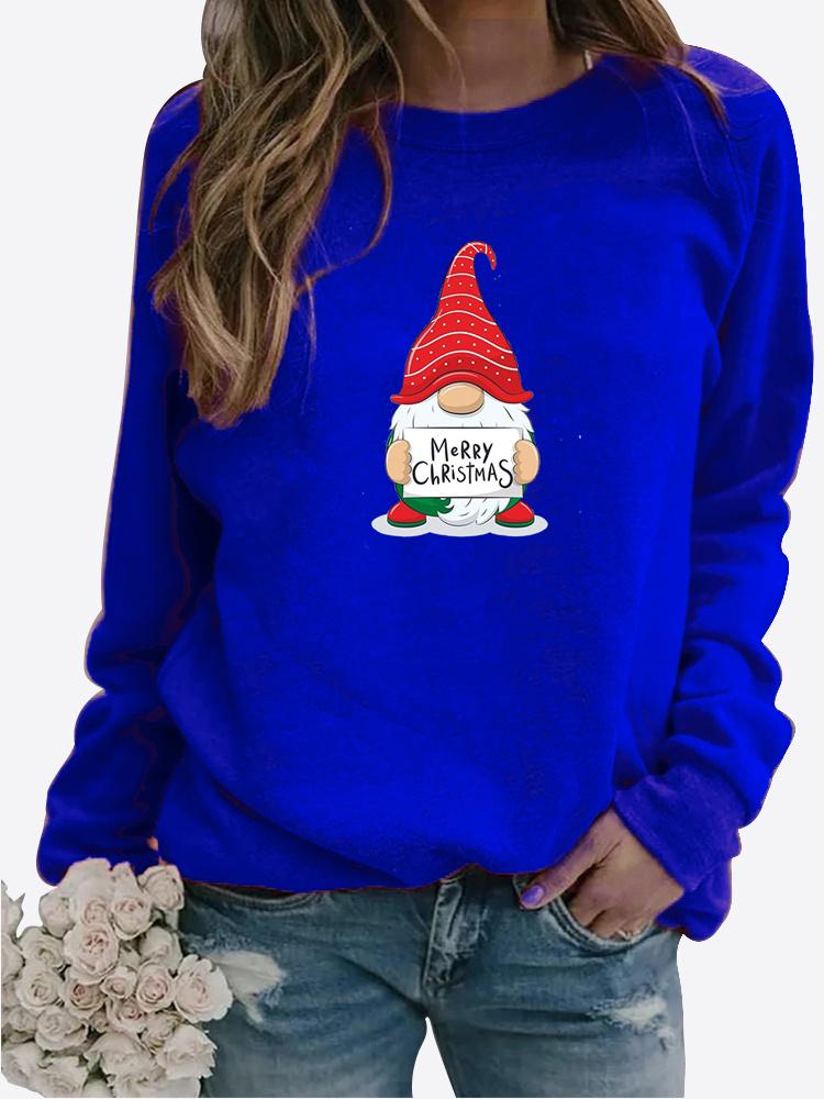 Autumn and Winter Women's Christmas Theme Printing Sweater Round Neck Long Sleeve Casual Sweatshirt Plus Size Top