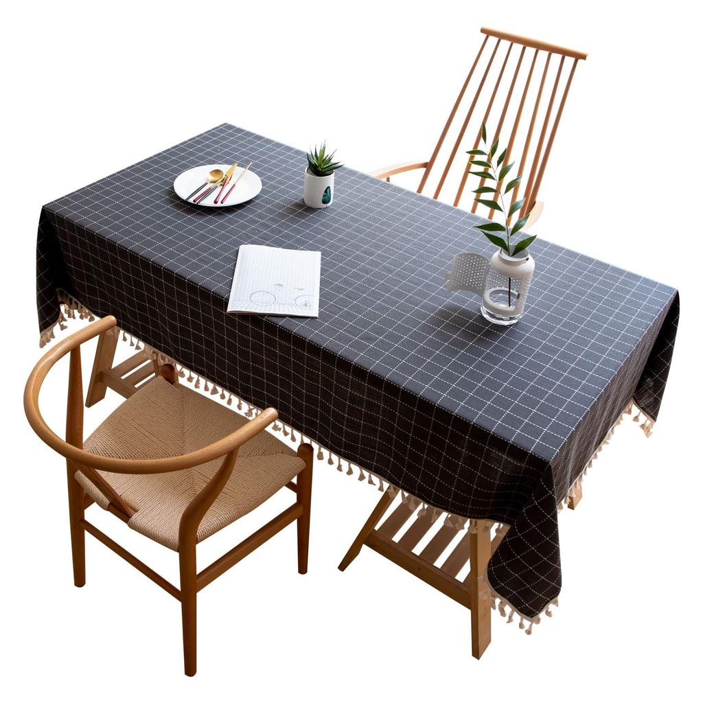 Home Dining Table Cloth Small Fresh Tassel Square Grid Tablecloth Living Room Dining Table Fabric Table Mat