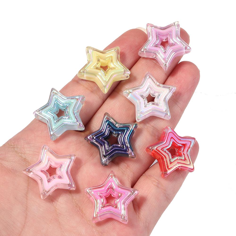 10pcs Acrylic Star Beads Plated Color Hollow Loose Spacer Bead For Jewelry Making DIY Necklace Bracelet Phone Key Chain Supplies
