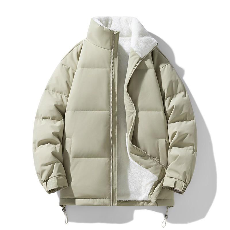 Unisex Down Jacket Winter Warm Loose Stand Collar Hoodless Puffer Coat Men Women 80-85% White Duck