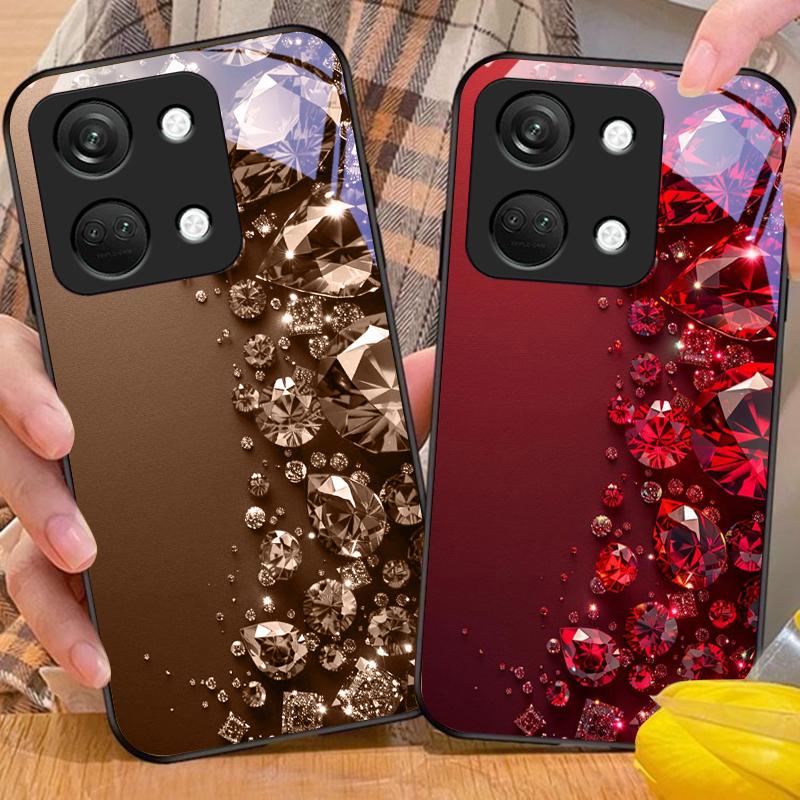 Full Diamonds For OnePlus Nord 3 5 6T 7 Pro 8 12 10T Reno8 Lite 5G 10R Nord N30 Hard Shell Tempered Glass Phone Case Black