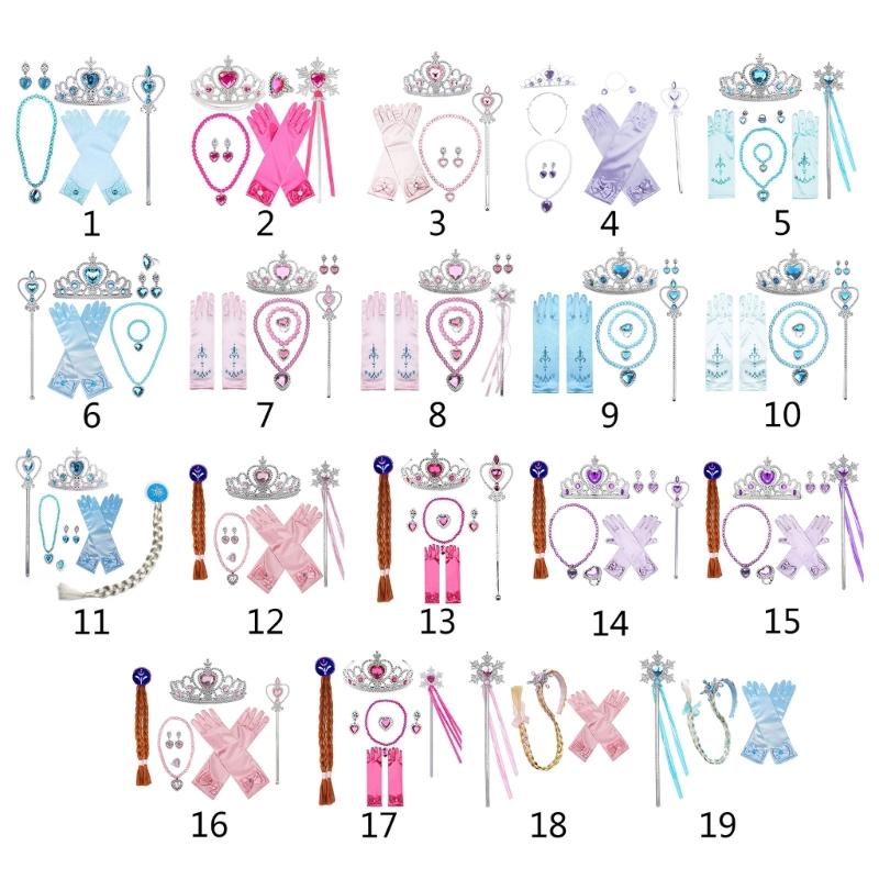 Princess Costume Accessories Birthday Party Clothing Set Gloves Crown Necklace and Hair Braid for Girls' Dress Up