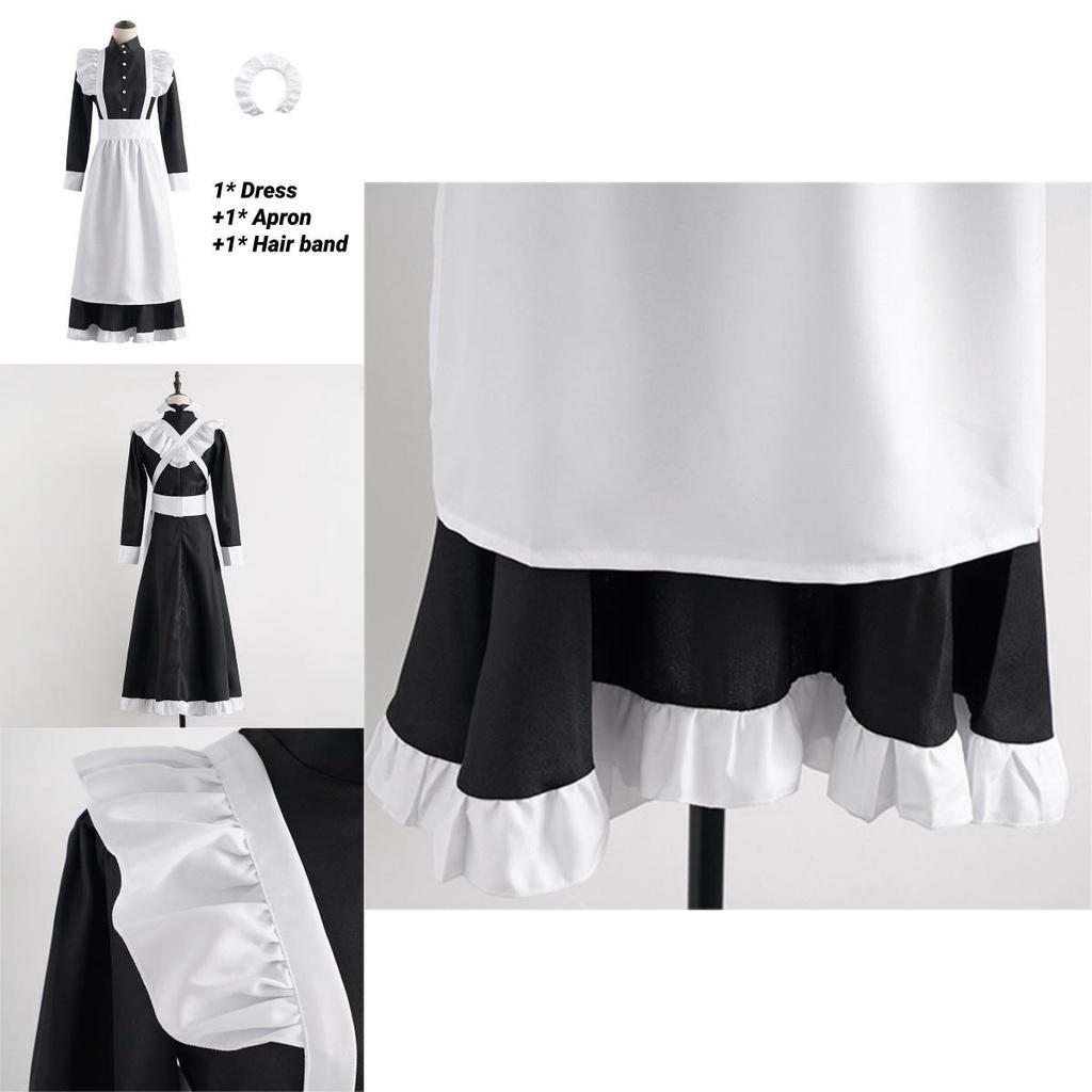 English Style Pearl Lace Long Maid Costume Perfect For Cosplay And Coffee Shop