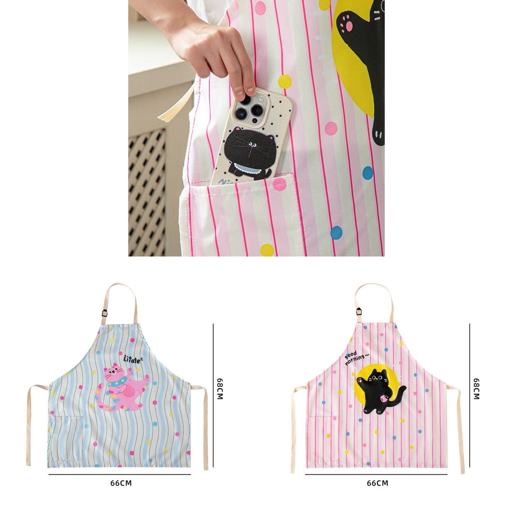Dopamine Striped Cat Print Apron Waterproof Kitchen Cooking Protective Cover For Adults