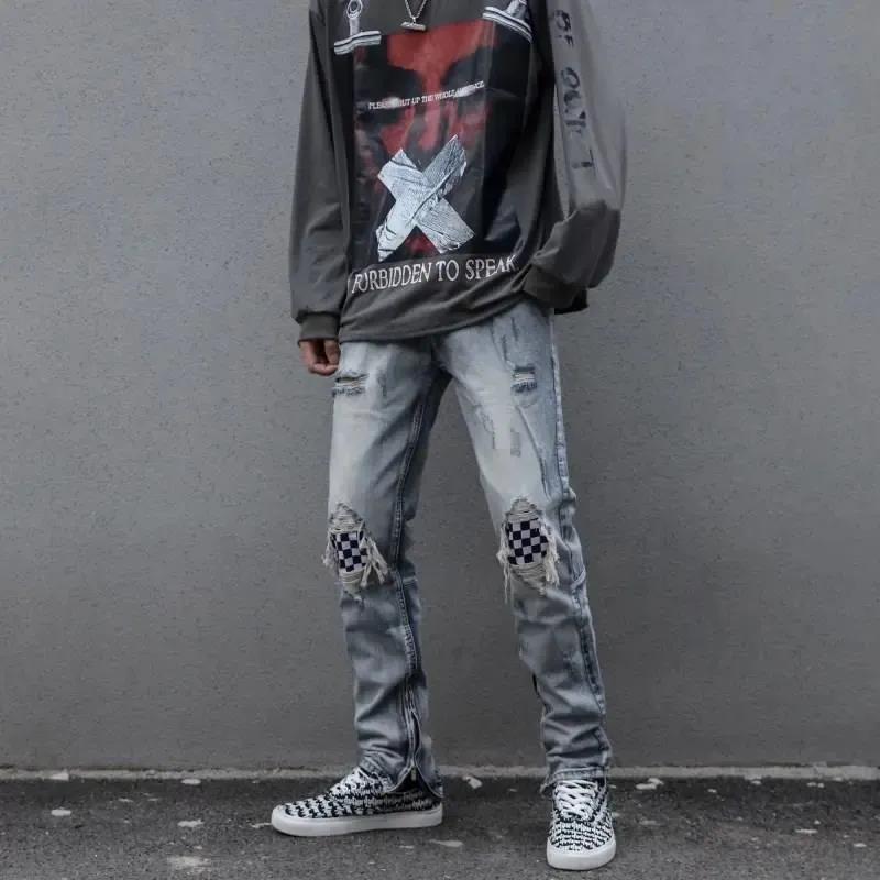 High Street Jeans Strappati Uomo Patch Plaid Slim Fit Stretch Beggar Jeans  acquista in modo economico — spedizione gratuita, recensioni reali con foto  — Joom
