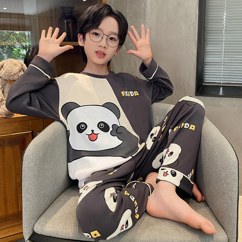 100% Combed Cotton Boys Pajama Set Long Sleeve Cartoon Print Sleepwear Teens 8 Years Lightweight Home Wear