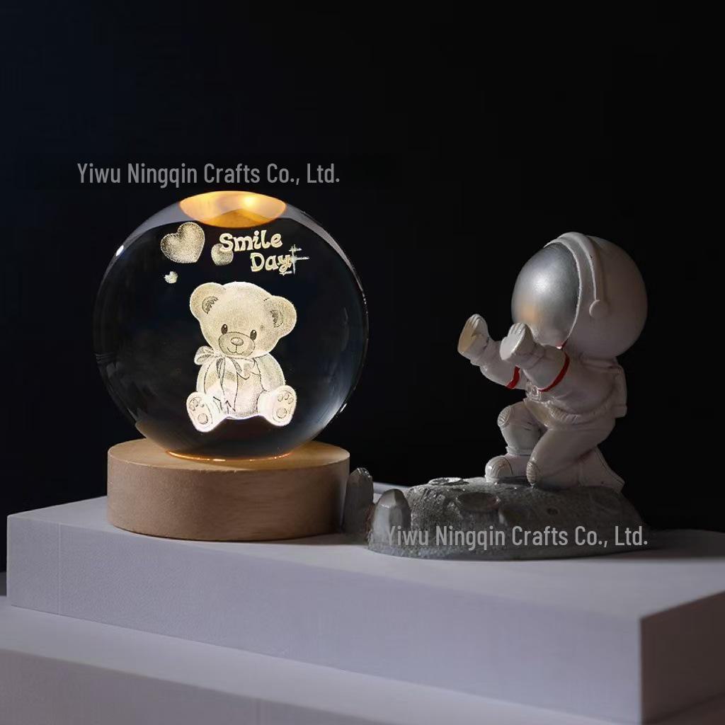 3D Carved Rose Crystal Ball Night Light - Luminous Glass Gift, Valentine's Day Ornaments