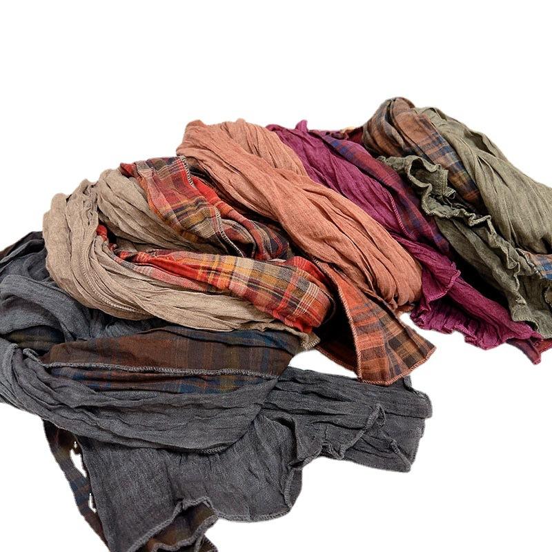 Retro Und Alt Baumwolle Und Leinen Zweifarbige Spleiß Schal Modischer Warmer Schal Japanischer Vielseitiger Plissierter Herbst- Und Winterschal Damen
