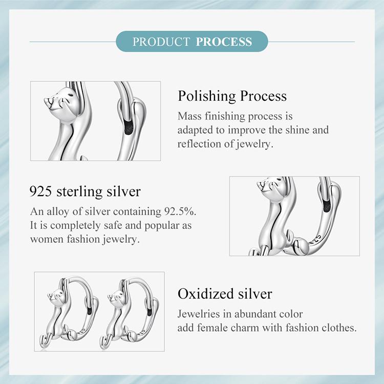 WOSTU Authentic 925 Sterling Silver Delicate Cute Cat Earrings for Women Jewelry Gift