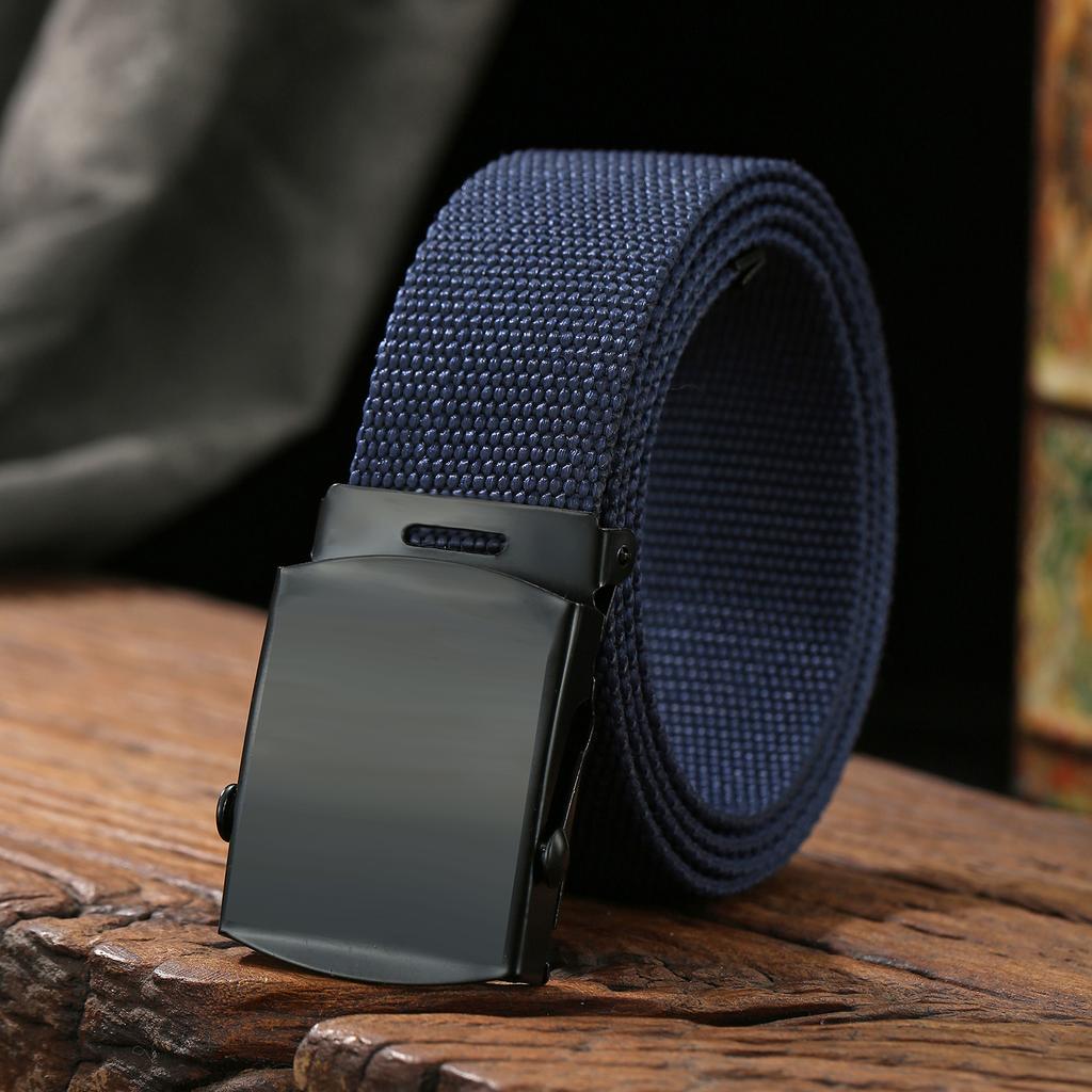 Men'S Casual Canvas Automatic Buckle Tactical Belt Solid Color Overalls Belt Simple Student Cloth Belt