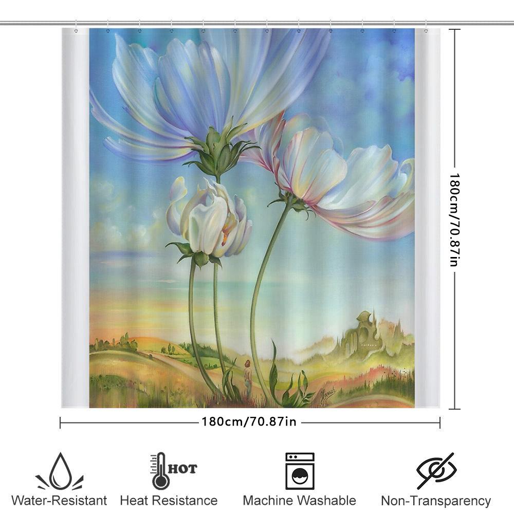Floral Shower Curtain Botanical Flower Pattern Nature Landscape Bathroom Decor Vintage Farmhouse Rustic Wall Art Home Textile