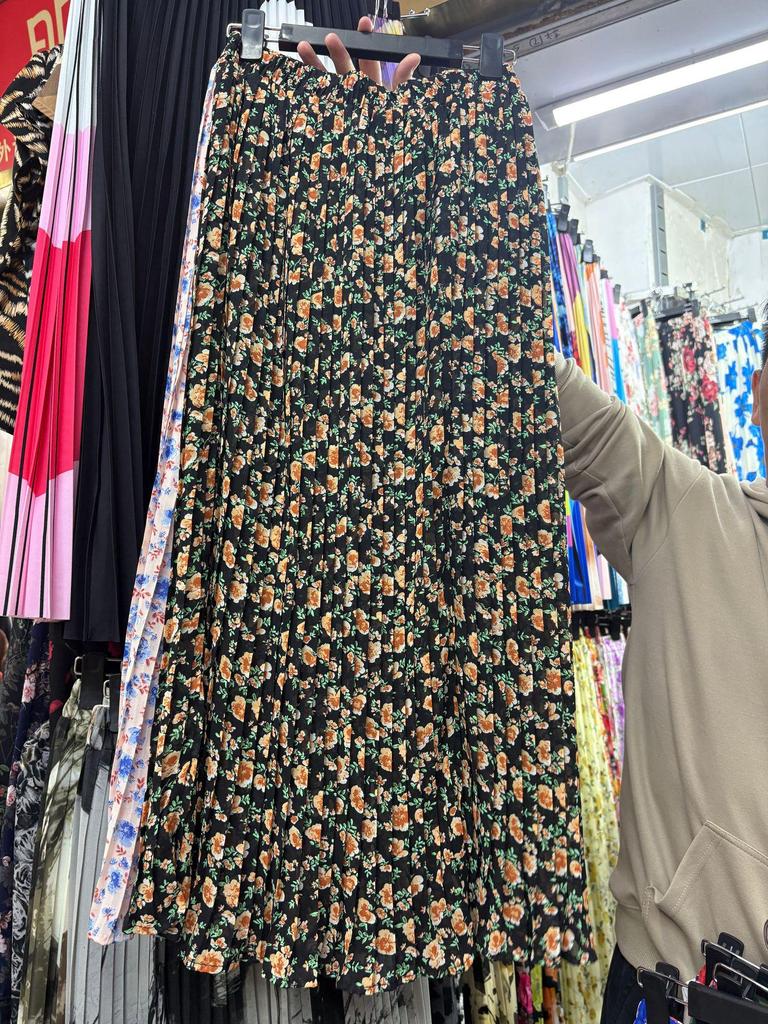 European & American Pleated Print Midi Skirt, Soft Chiffon Fabric, High Waist, Versatile Style