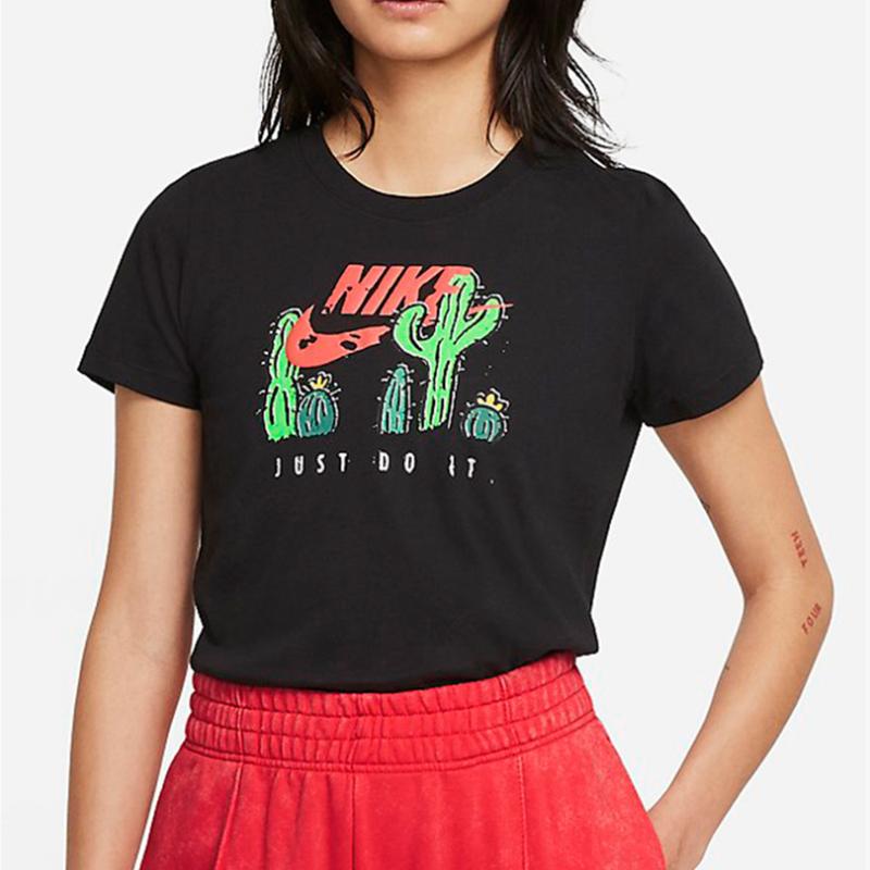 Nike Cactus Print Sports Casual Short Sleeve T-Shirt Women Tops Black DJ1914-010
