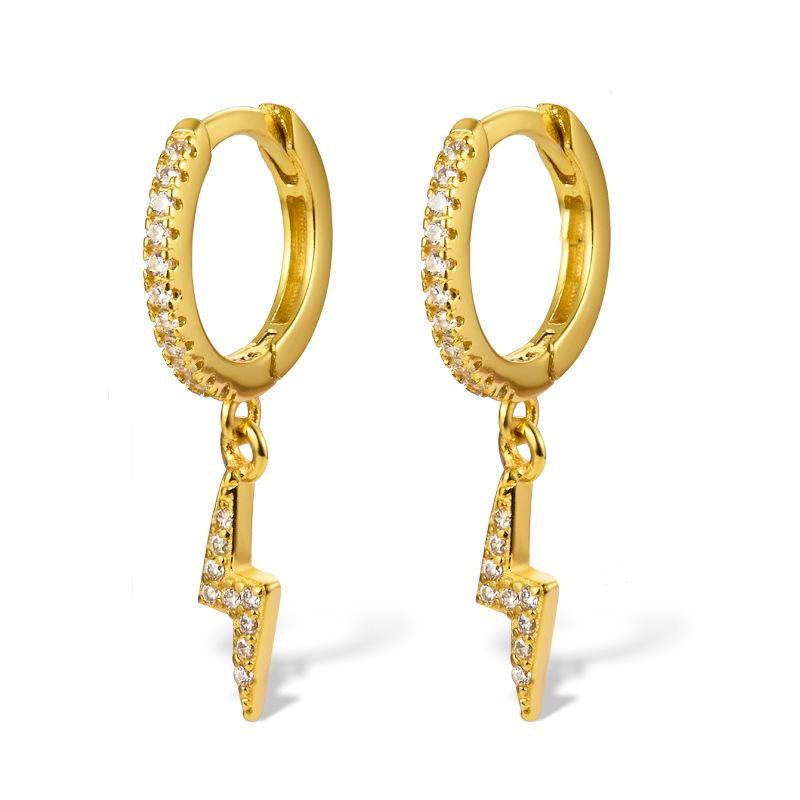 European S925 Sterling Silver Lightning Stud Earrings, Geometric Design with Zirconia Inlay, High-End Luxury, Unique Niche Style for Women.