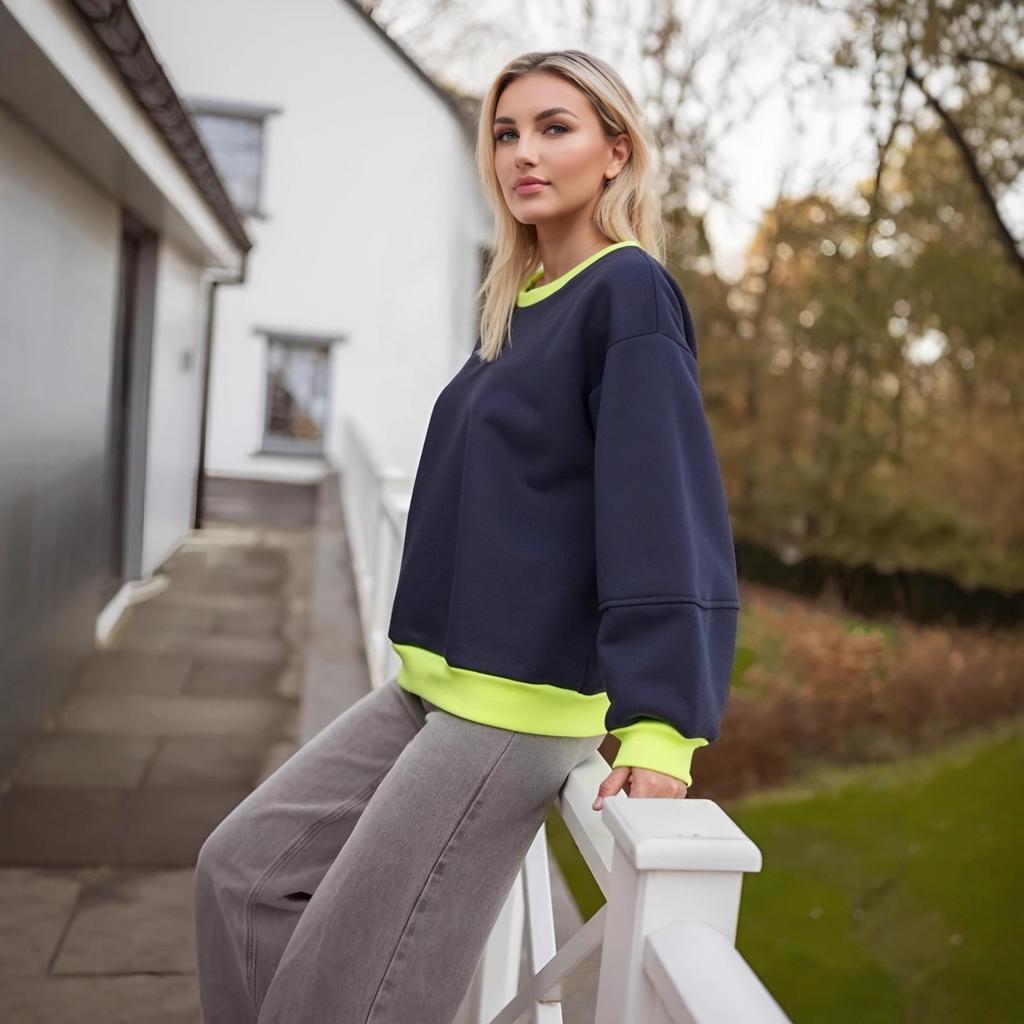 Europäische und amerikanische Herbst-Neuheit Damenbekleidung Langarm Rundhalsausschnitt Lässig Neue Kontrastfarben Grenzüberschreitend Einfach Sportlicher Stil Damen-Sweatshirt