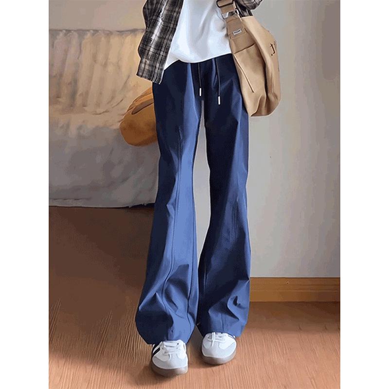

Women s Dark Blue Slightly Flared Quick-Drying Sports Pants with American Slanted Cut, Windproof, Slimming, Summer Thin Style, Casual Spandex. XL темно-синього кольору