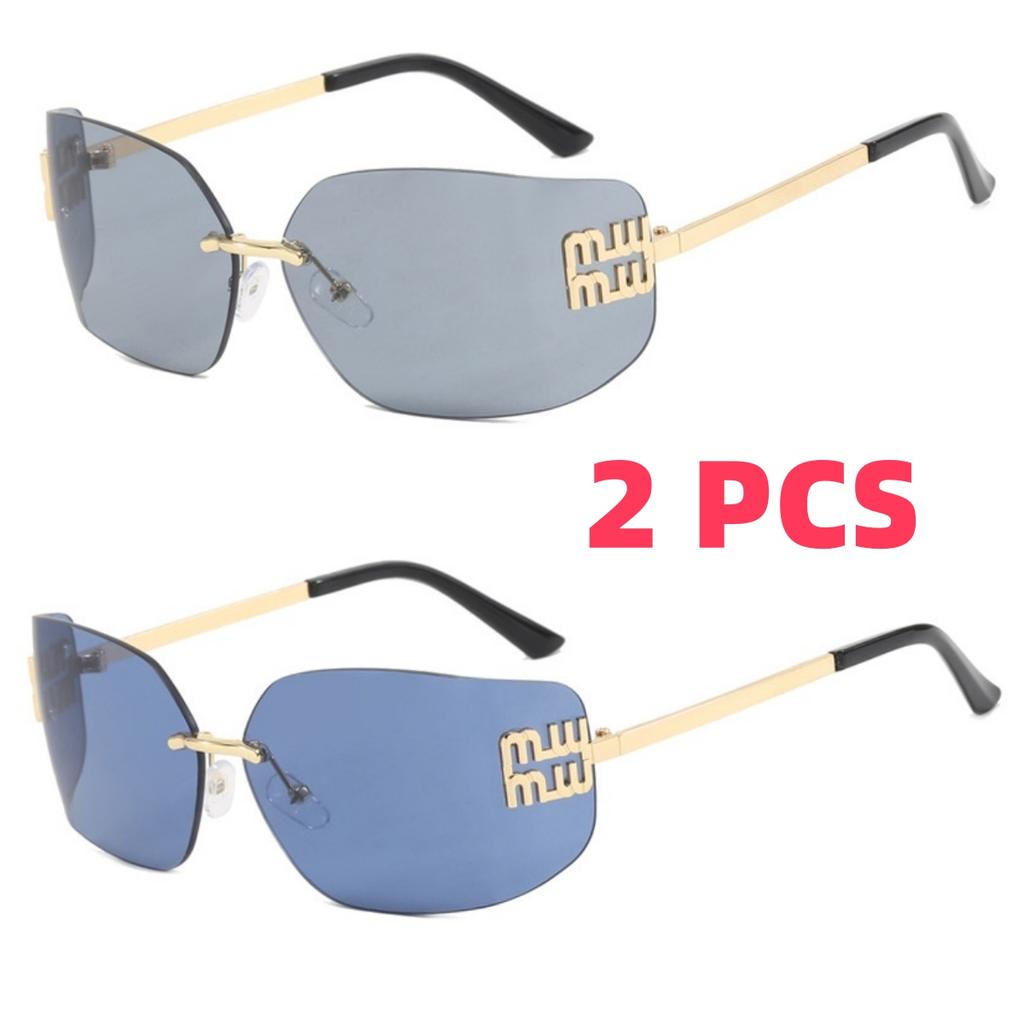 Luxury Metal Women Rimless Sunglasses Vintage High Quality Large Frame UV Protection Beach Travel Accessories