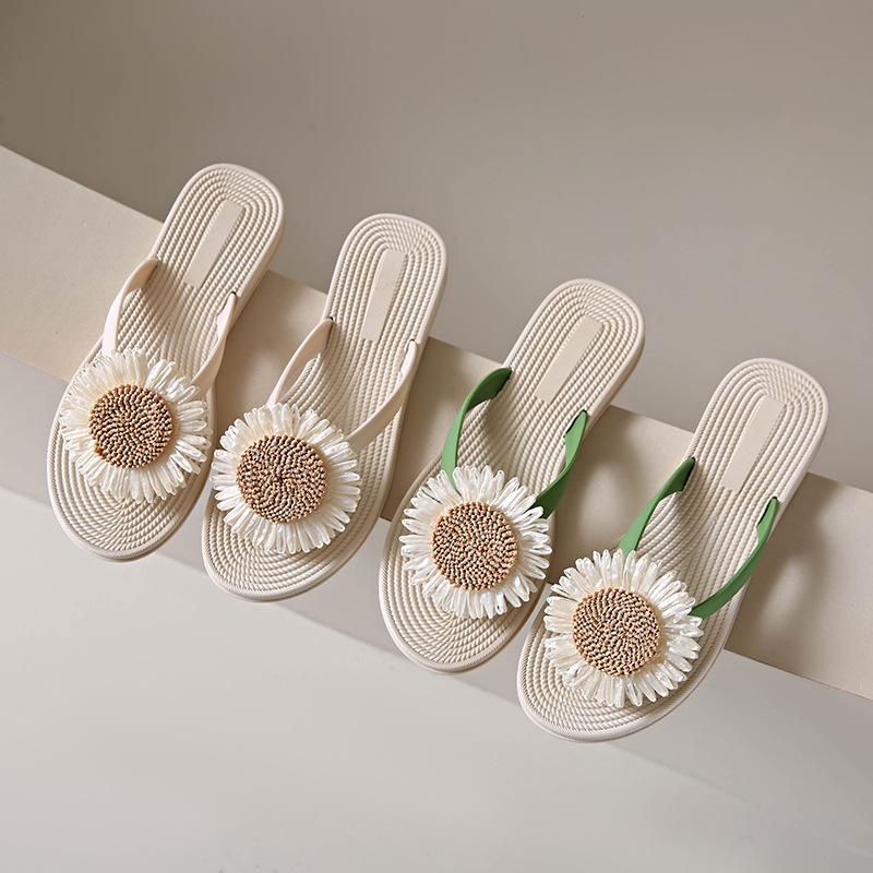 Summer sunflower imitation hemp rope grass travel wear flip-flops women's flat heels splint shoes beach slippers