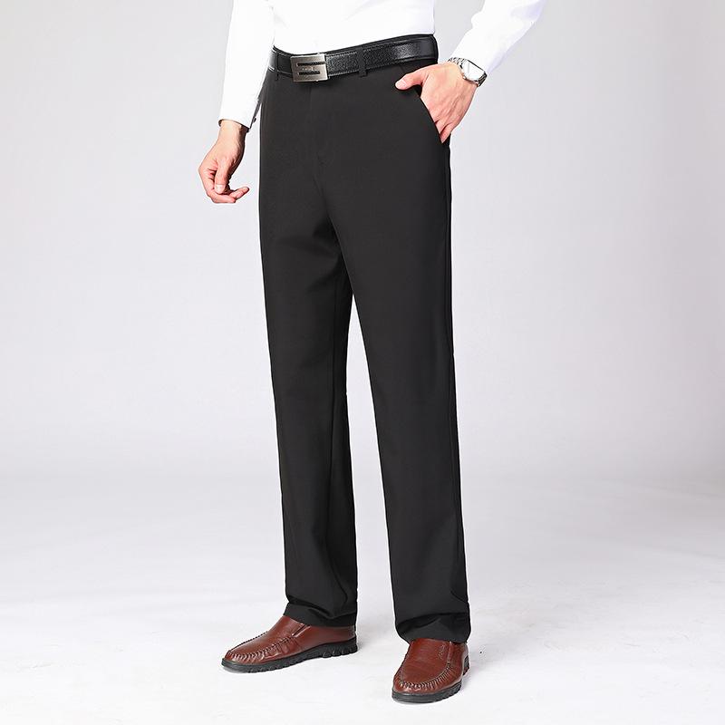 Romon Men's Ice Silk Elastic Summer Pants - Middle-aged Casual Loose Straight Leg Design