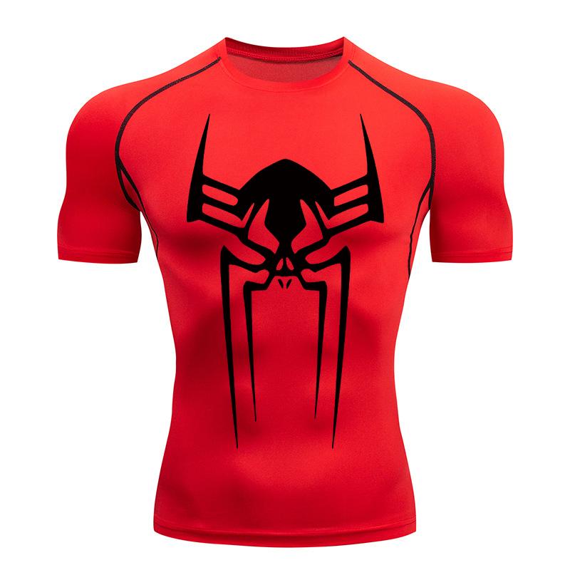 Spider Print Gym Workout Rash Guard for Men Athletic Quick Dry Stretchy Compression Shirts Undershirts Baselayers Tshirts Tops