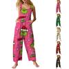 Women's Casual Sleeveless Cotton Jumpsuit with Christmas Print for Holiday Celebrations