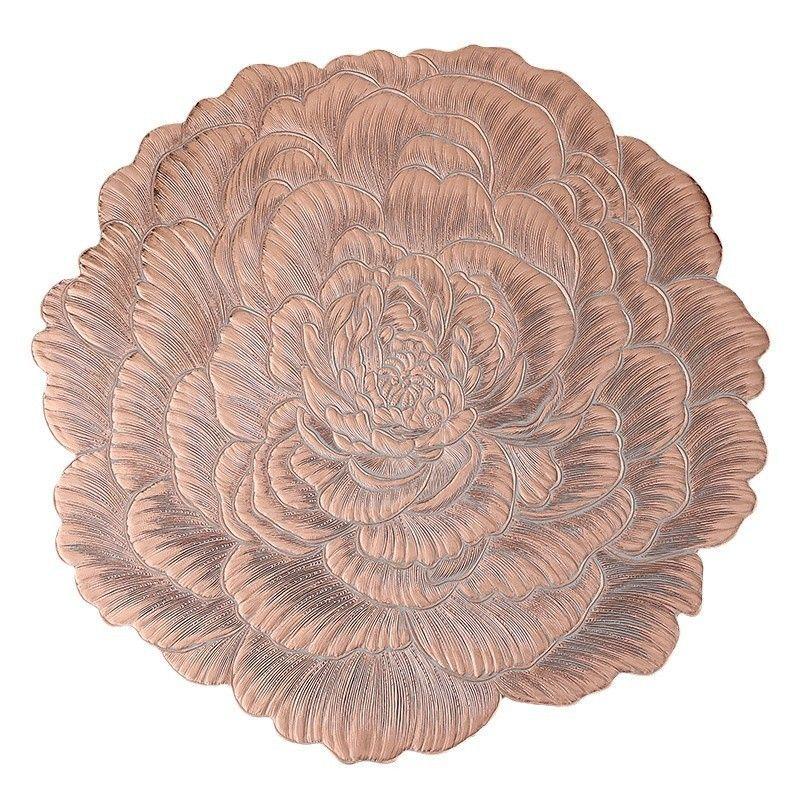 PVC Peony Flower Insulated Meal Mat Decorative Mat Dining Table Mat Hotel Home Waterproof Oil Proof Non Washable Wipable