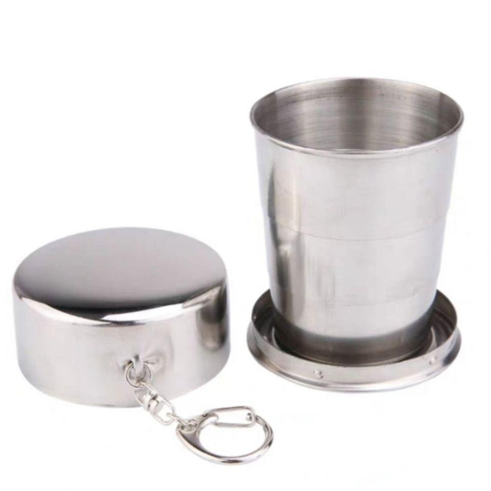 Folded Retractable Cup Keychain Collapsible Cups Tableware Stainless Steel Folding Cup Outdoor