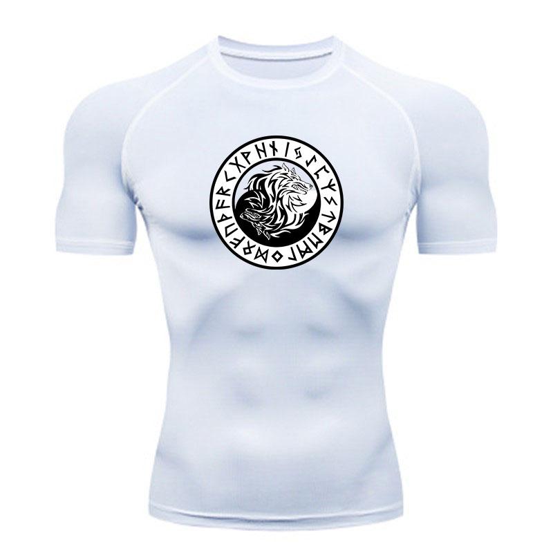 Herren Kompressions-Sport-T-Shirt, Nordische Wolfsrunen-Aufdruck Qu
