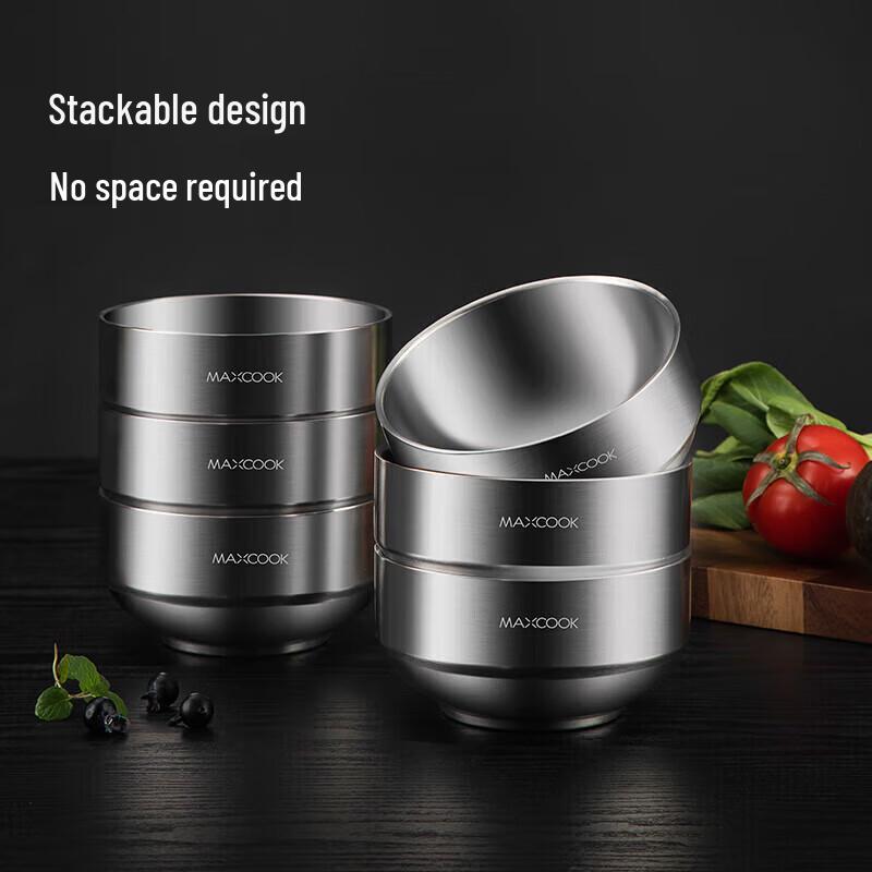 MAXCOOK 13CM 304 Stainless Steel Insulated Soup Bowl Set (2-Pack)
