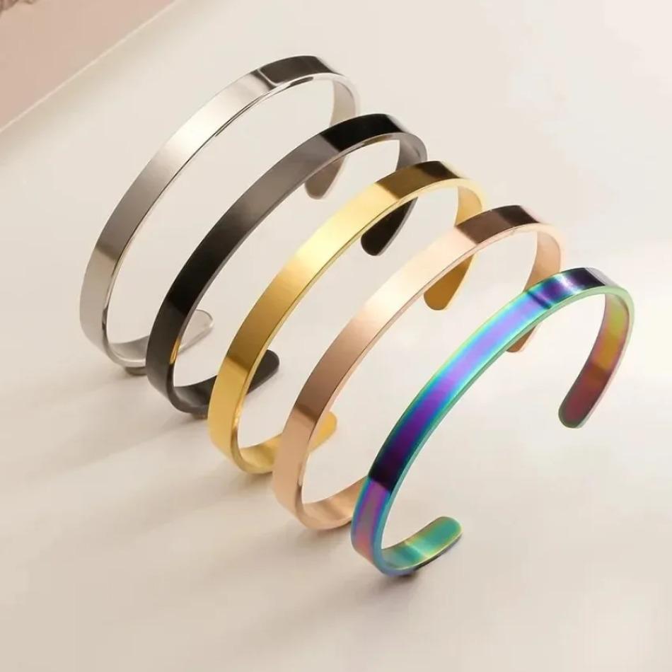 1 Pcs Simple Classic 6MM Width Titanium Bangle Black Gold Silver Color for Women Cuff Bracelets Men Women Openning Bangles