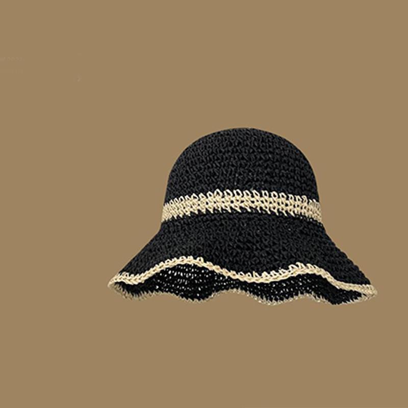 Натуральная текстура соломенная шляпа для женщин летний пляжный отдых солнцезащитная чёрный