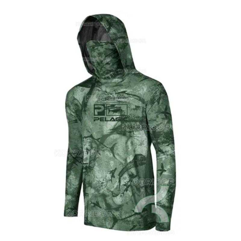 Long Sleeve Fishing Shirt With Hood Mask UPF 50 Sun Protection Quick Dry Men Women