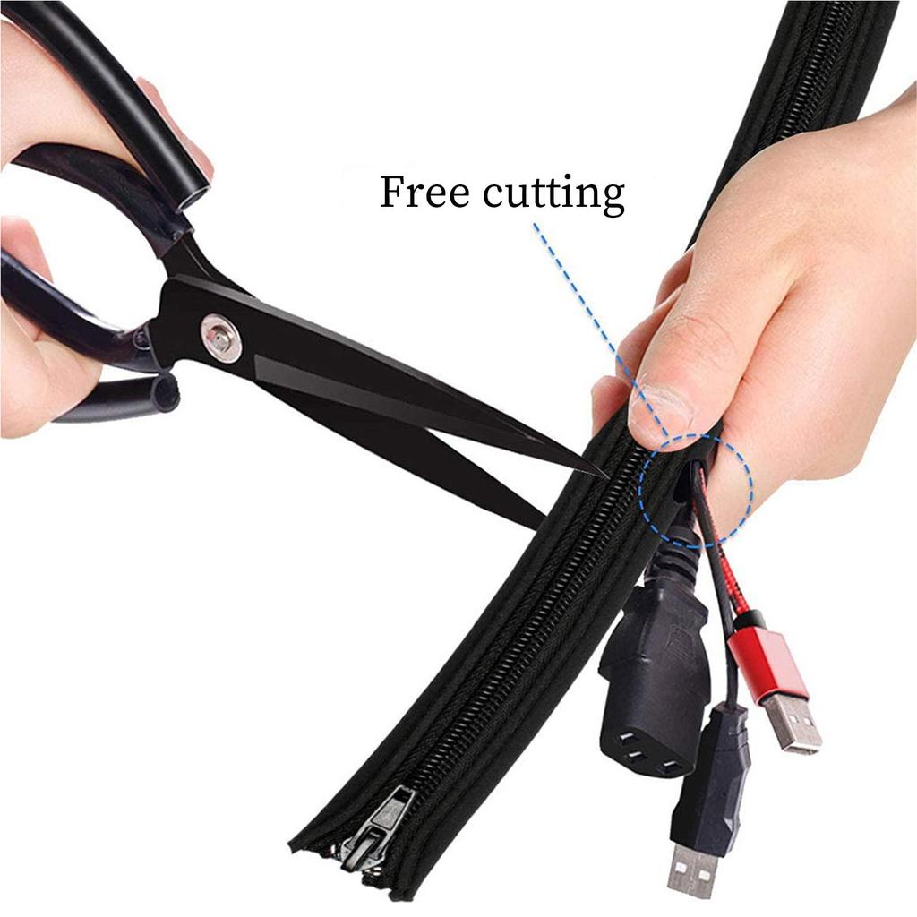 Zipper Cable Sleeve Elastic Zipper Wire Organizer 4X Black Cord Management Cover Cable Protector Sleeve For Home Work Study