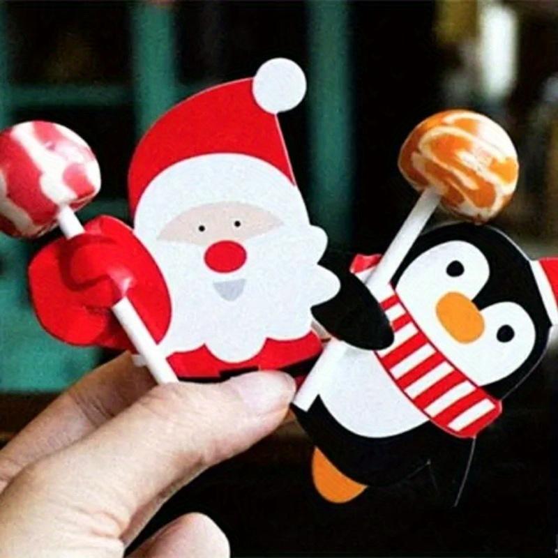 50Pcs/set Christmas Lollipop Paper Cards Cartoon Santa Claus Penguin Snowman Kids Candy Gifts Package Wrapping New Year Party Decoration