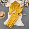 New Autumn Vintage Knitted Sweater Two Piece Set Beading Pullover Top And Spaghetti Strap V-neck Sheath Bodycon Dresses Suit
