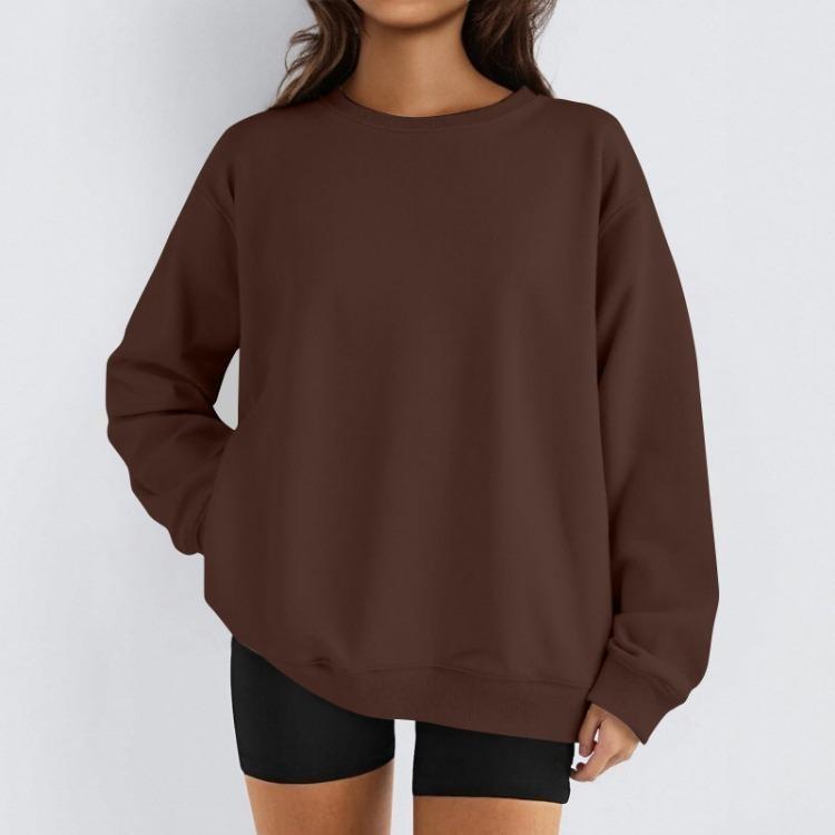 Damen Winter Fleece Tops Langarm Sweatshirt Lässiger Rundhalsausschnitt Pullover Lockerer Schnitt Warme Wintertops